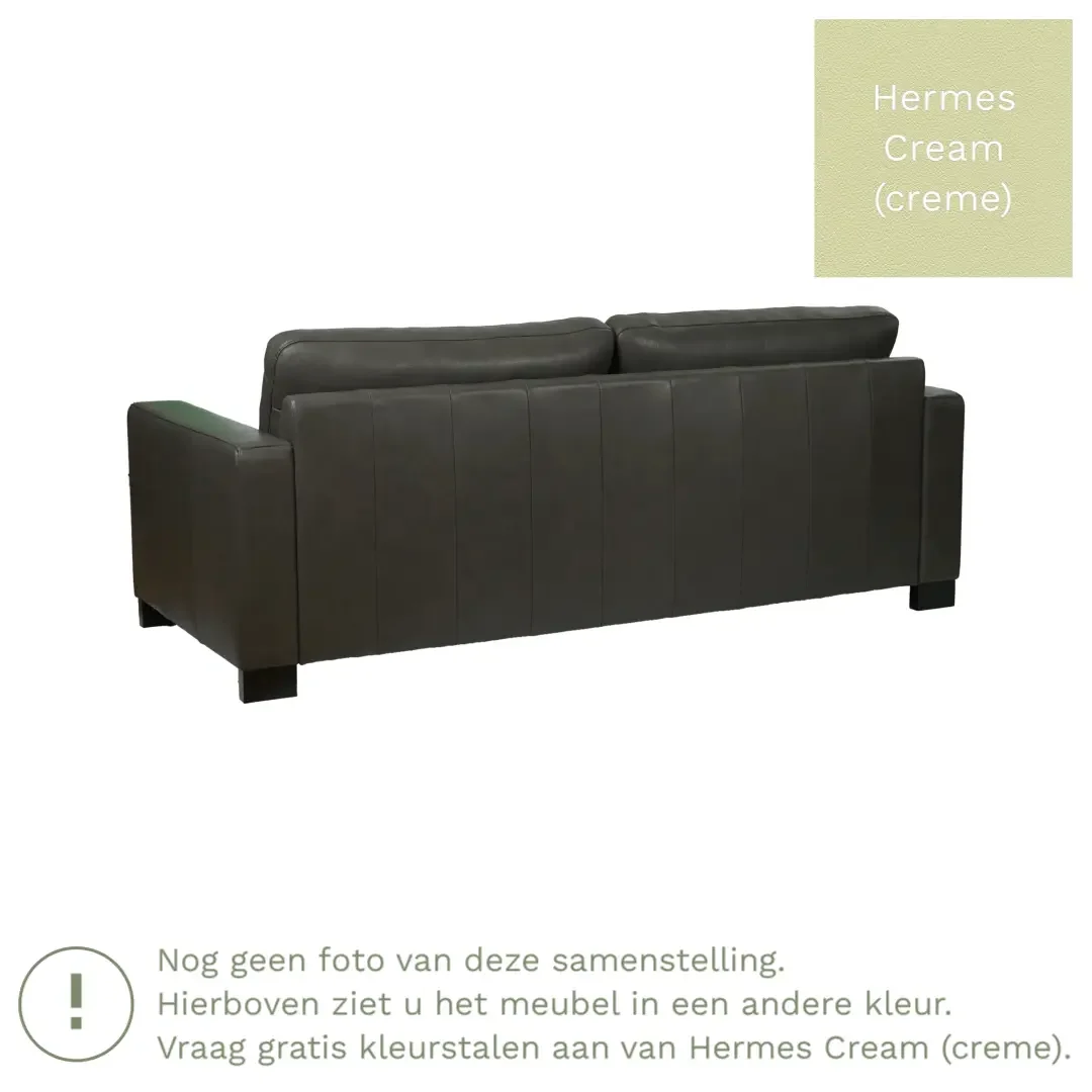 afbeelding van Leren bank Energy - 3 zits - Hermes Cream (crème) - Poten hout bruin