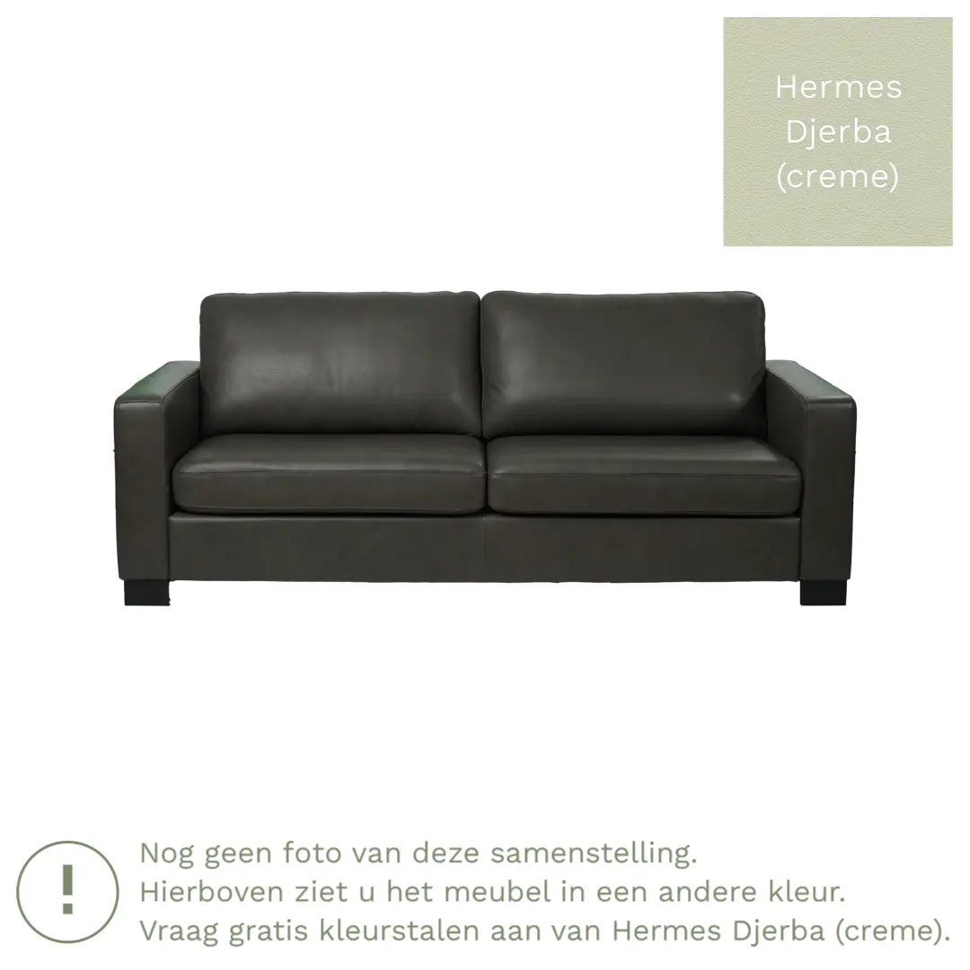 afbeelding van Leren bank Energy - 3 zits - Hermes Djerba (crème) - Poten hout bruin