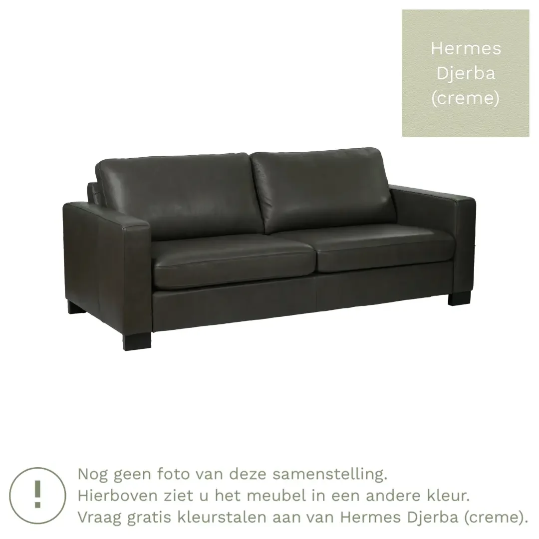 afbeelding van Leren bank Energy - 3 zits - Hermes Djerba (crème) - Poten hout bruin