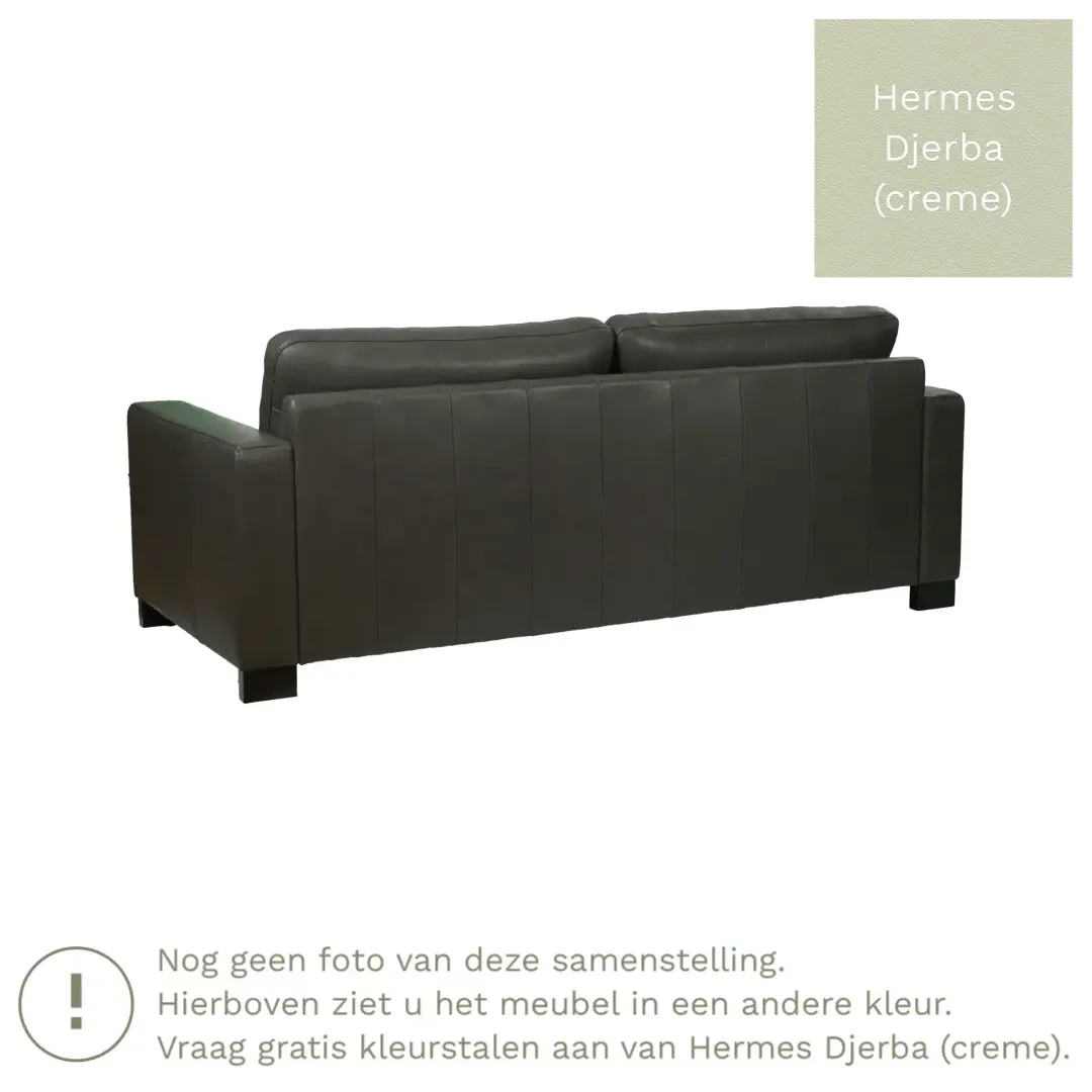 afbeelding van Leren bank Energy - 3 zits - Hermes Djerba (crème) - Poten hout bruin