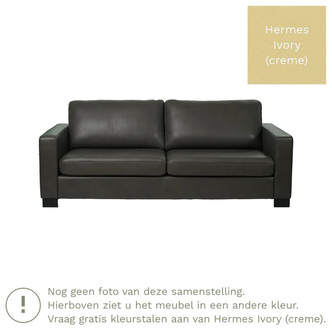 afbeelding van Leren bank Energy - 3 zits - Hermes Ivory (crème) - Poten hout bruin