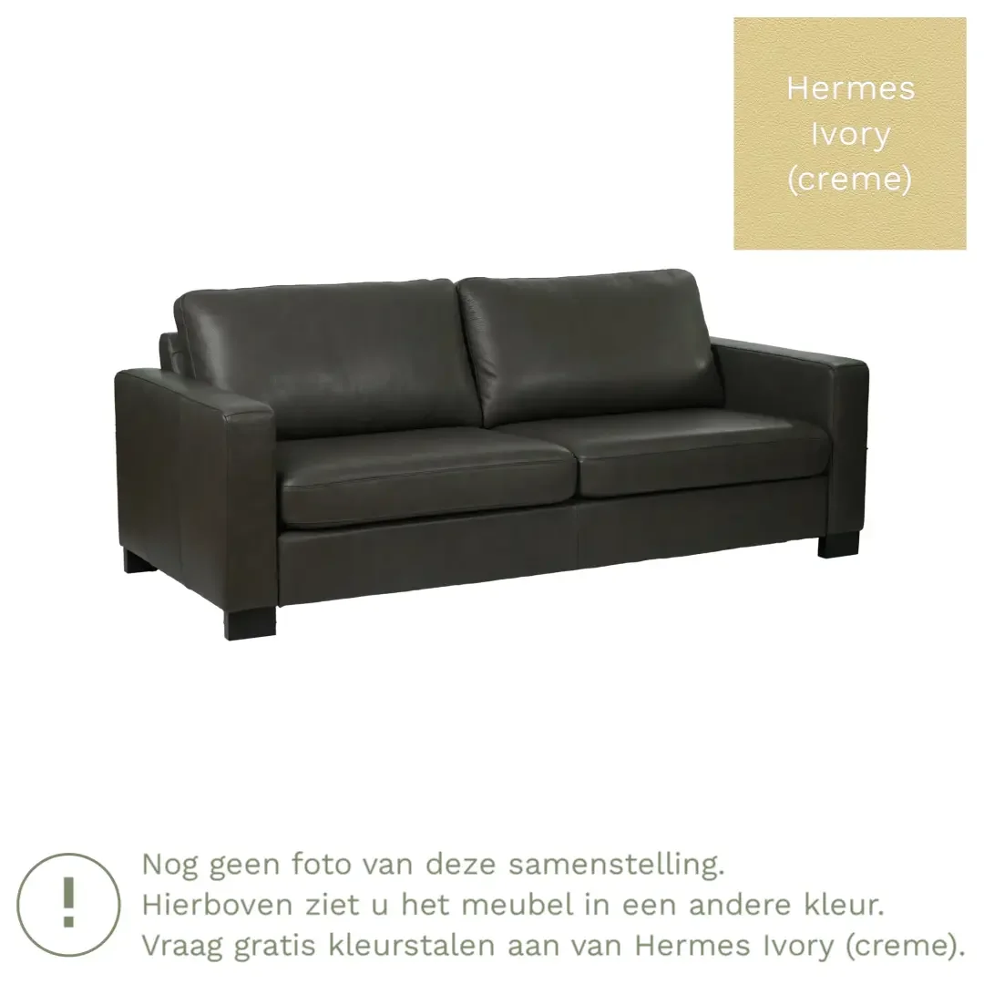 afbeelding van Leren bank Energy - 3 zits - Hermes Ivory (crème) - Poten hout bruin