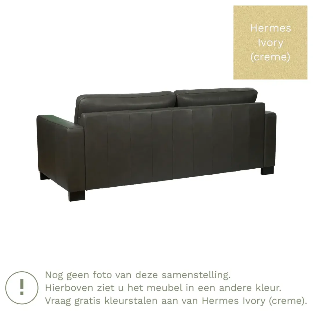 afbeelding van Leren bank Energy - 3 zits - Hermes Ivory (crème) - Poten hout bruin