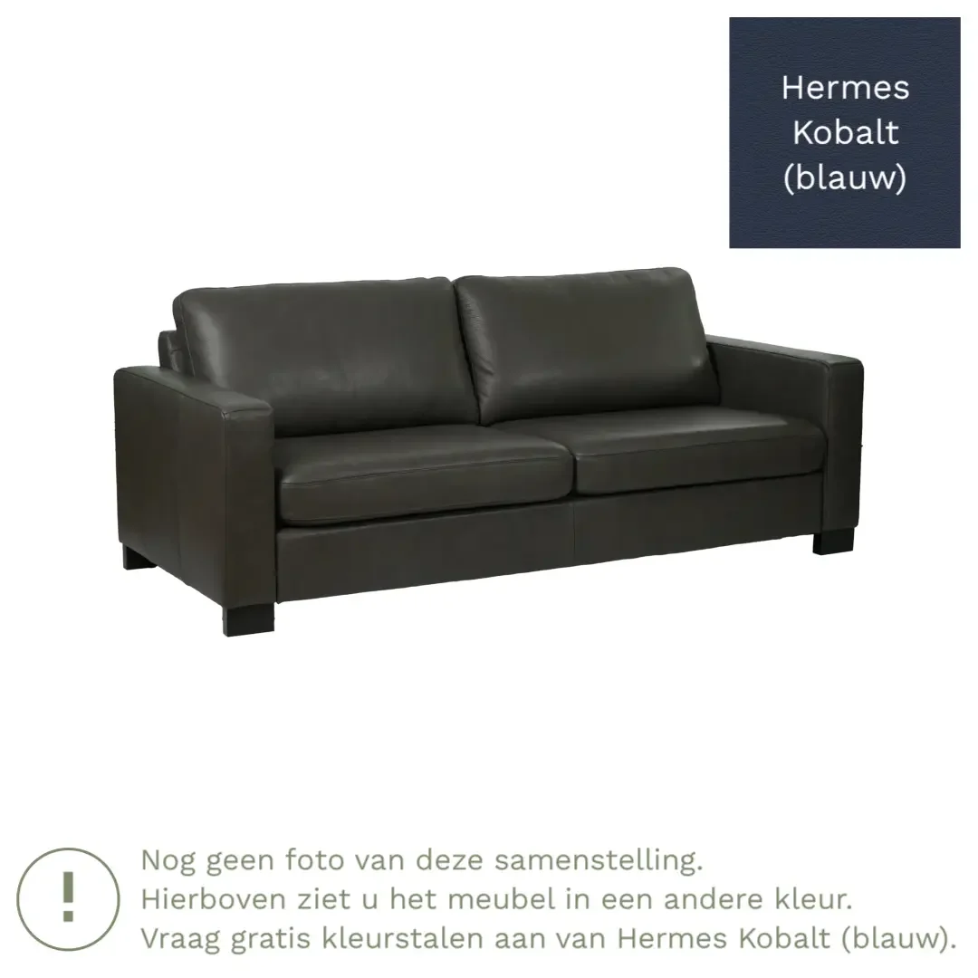 afbeelding van Leren bank Energy - 3 zits - Hermes Kobalt (blauw) - Poten hout bruin