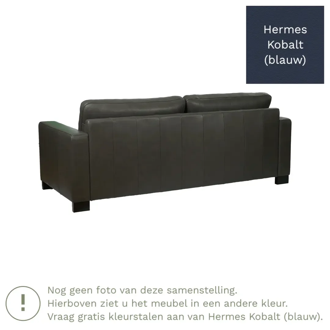 afbeelding van Leren bank Energy - 3 zits - Hermes Kobalt (blauw) - Poten hout bruin