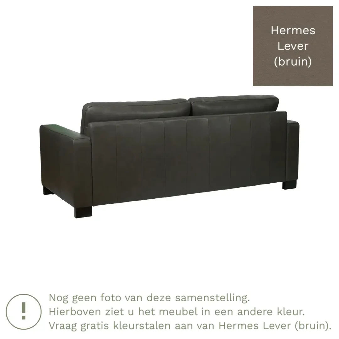afbeelding van Leren bank Energy - 3 zits - Hermes Lever (bruin) - Poten hout zwart