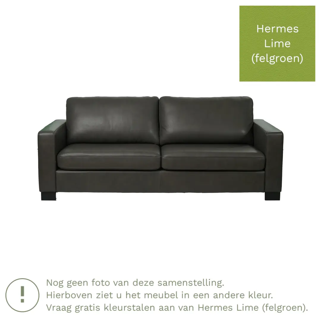 afbeelding van Leren bank Energy - 3 zits - Hermes Lime (felgroen) - Poten hout bruin