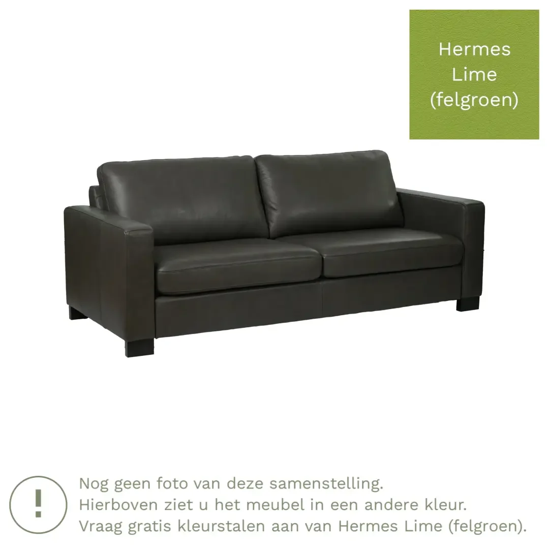 afbeelding van Leren bank Energy - 3 zits - Hermes Lime (felgroen) - Poten hout bruin