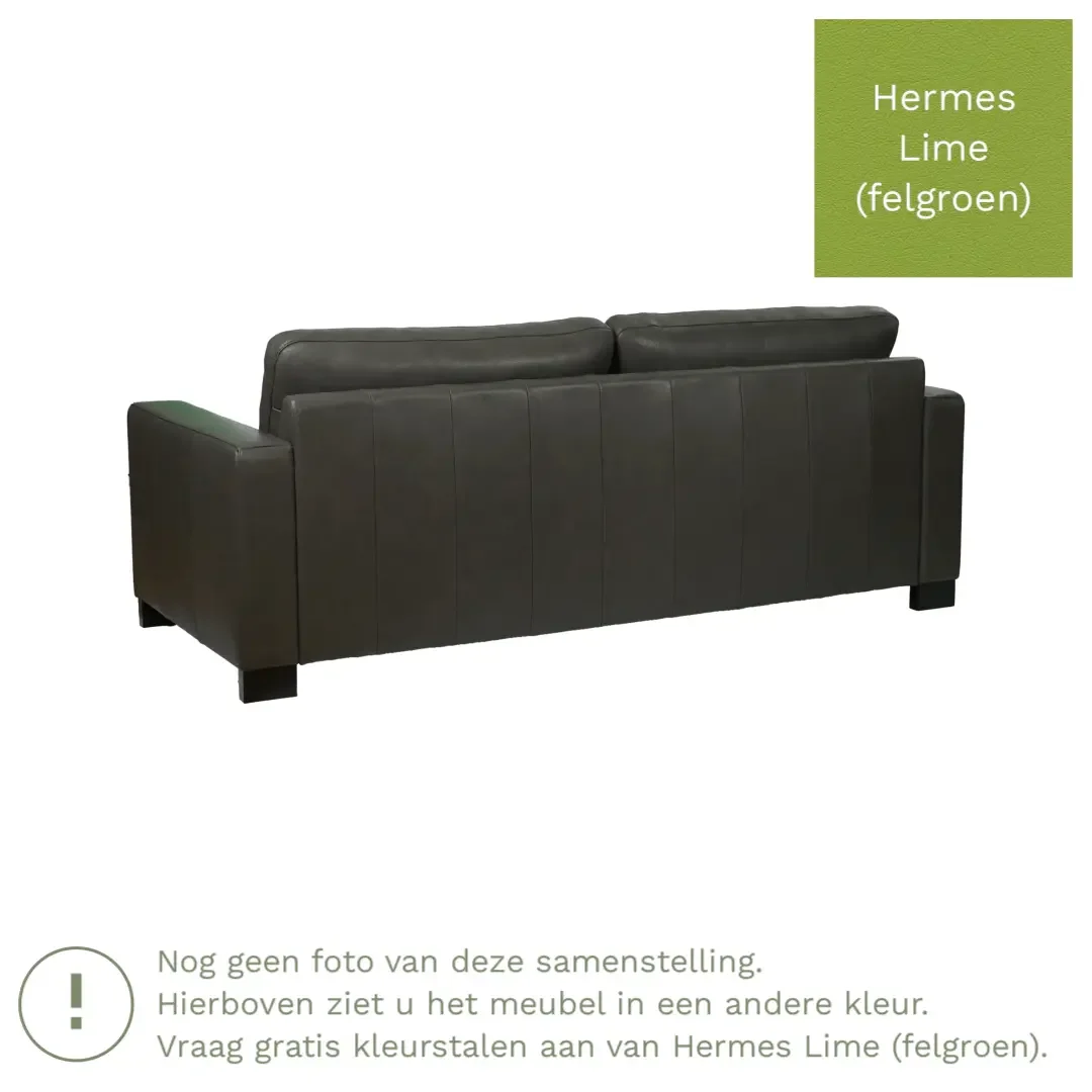 afbeelding van Leren bank Energy - 3 zits - Hermes Lime (felgroen) - Poten hout bruin
