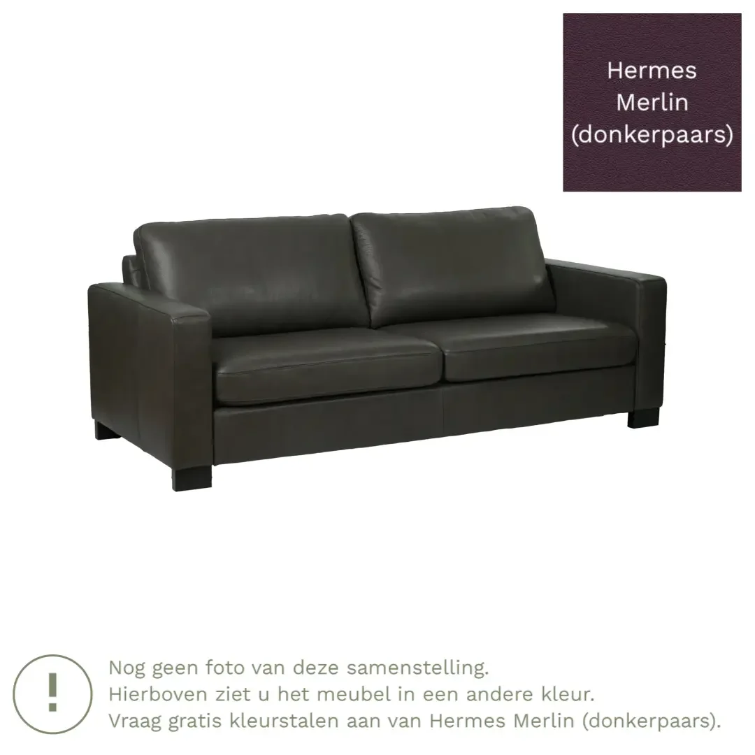afbeelding van Leren bank Energy - 3 zits - Hermes Merlin (donkerpaars) - Poten hout zwart