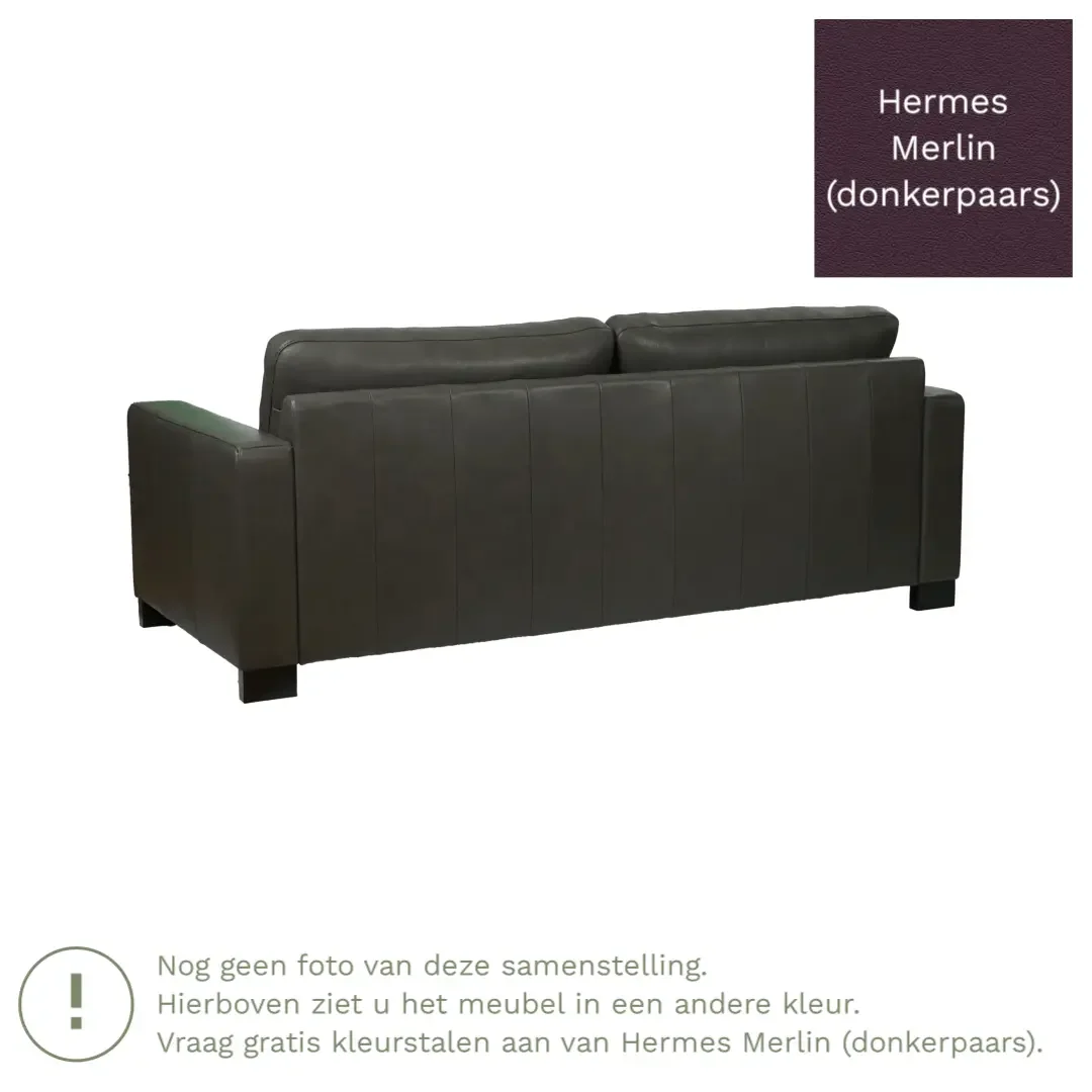 afbeelding van Leren bank Energy - 3 zits - Hermes Merlin (donkerpaars) - Poten hout zwart