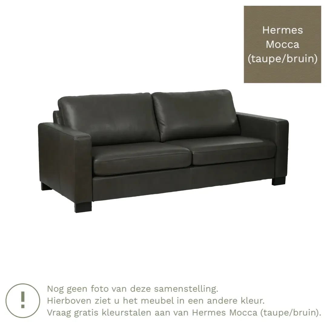 afbeelding van Leren bank Energy - 3 zits - Hermes Mocca (taupe/bruin) - Poten hout bruin