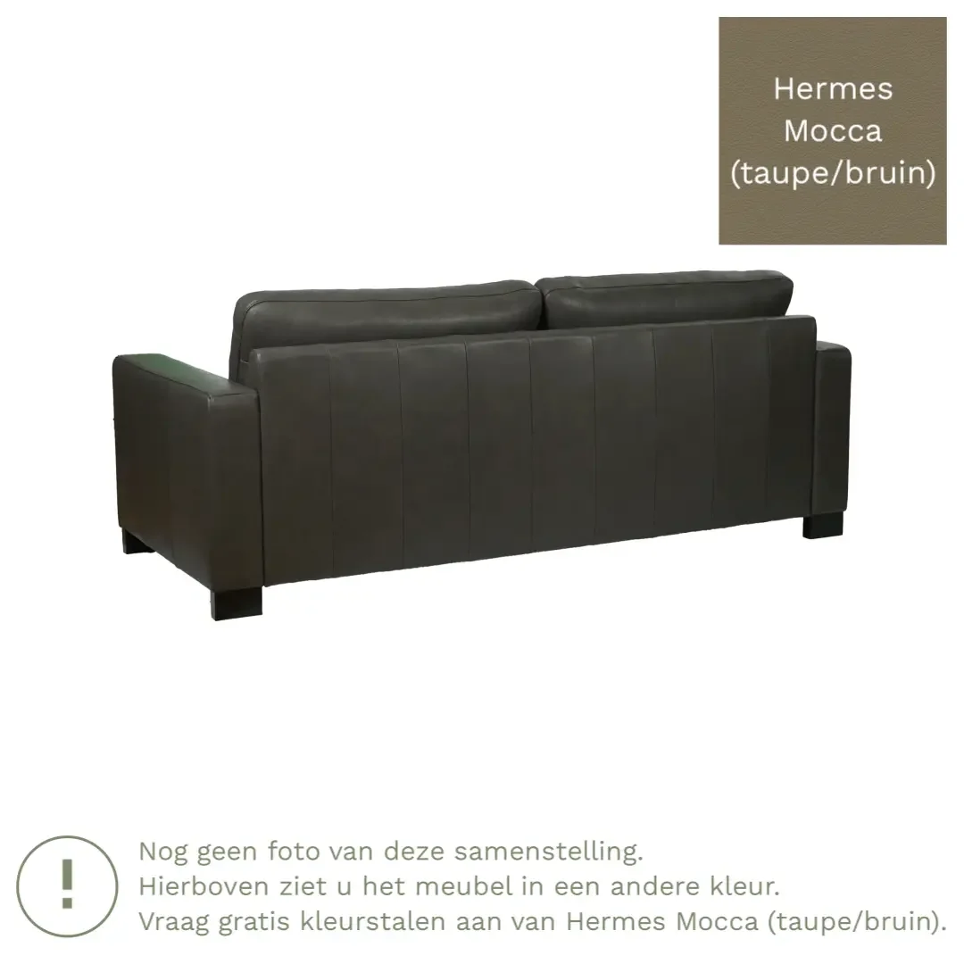 afbeelding van Leren bank Energy - 3 zits - Hermes Mocca (taupe/bruin) - Poten hout bruin