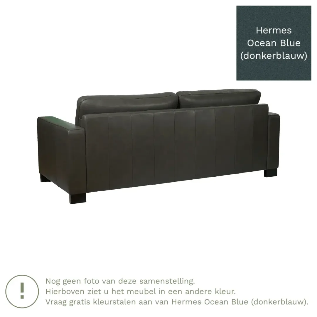afbeelding van Leren bank Energy - 3 zits - Hermes Ocean Blue (donkerblauw) - Poten hout bruin