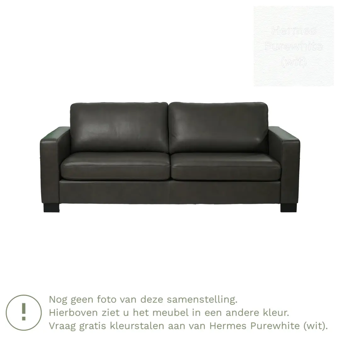 afbeelding van Leren bank Energy - 3 zits - Hermes Purewhite (wit) - Poten hout zwart