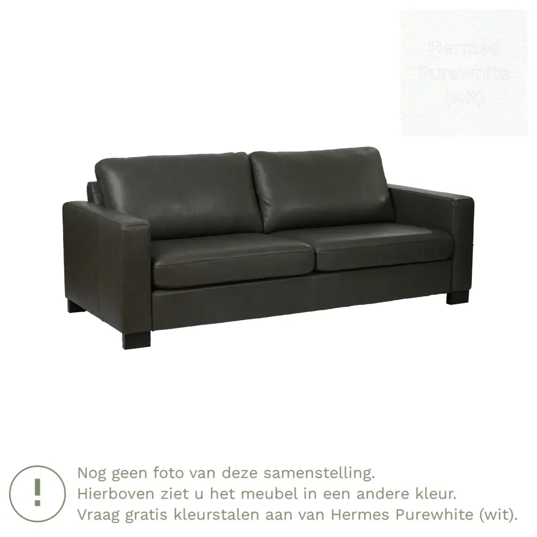 afbeelding van Leren bank Energy - 3 zits - Hermes Purewhite (wit) - Poten hout zwart