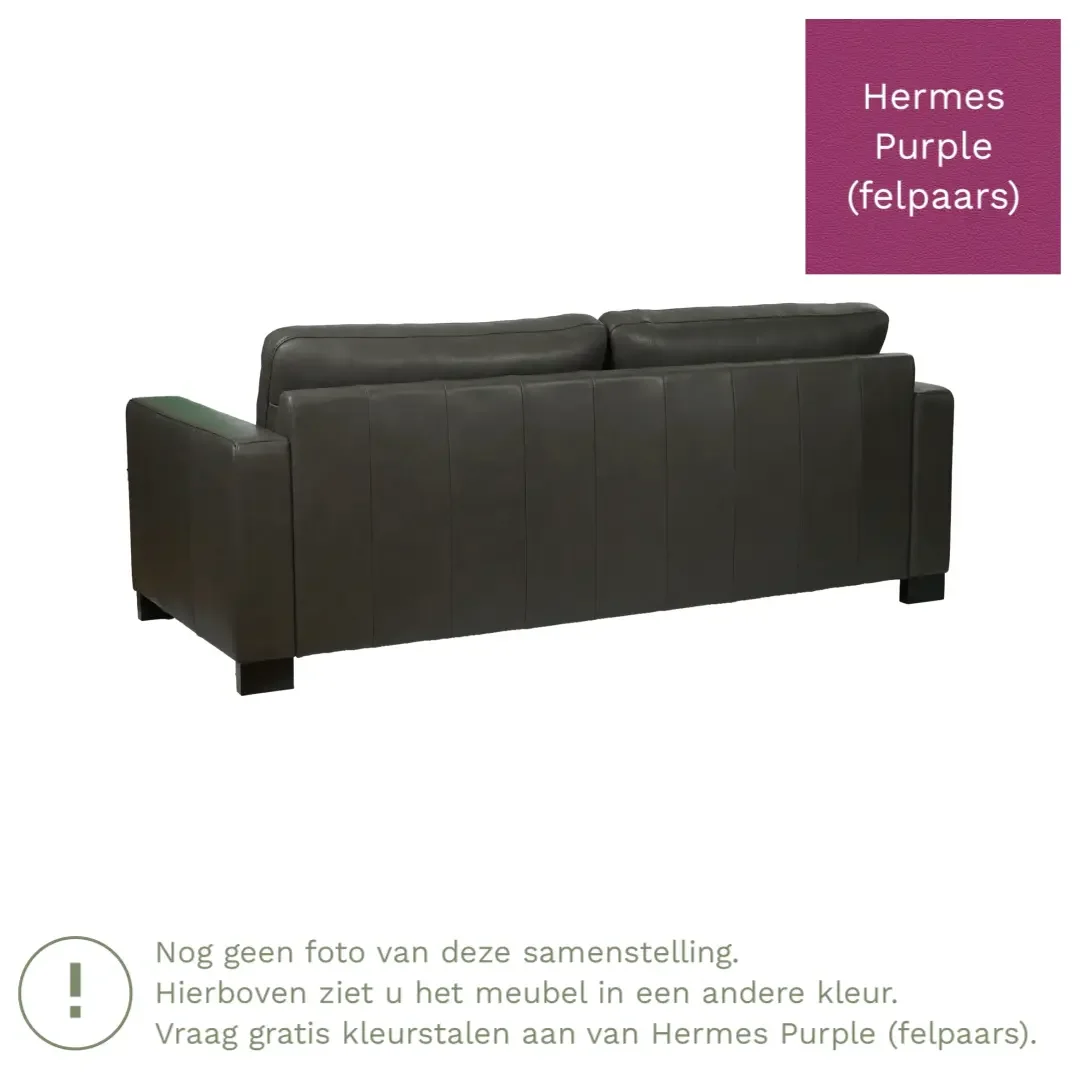 afbeelding van Leren bank Energy - 3 zits - Hermes Purple (felpaars) - Poten hout bruin