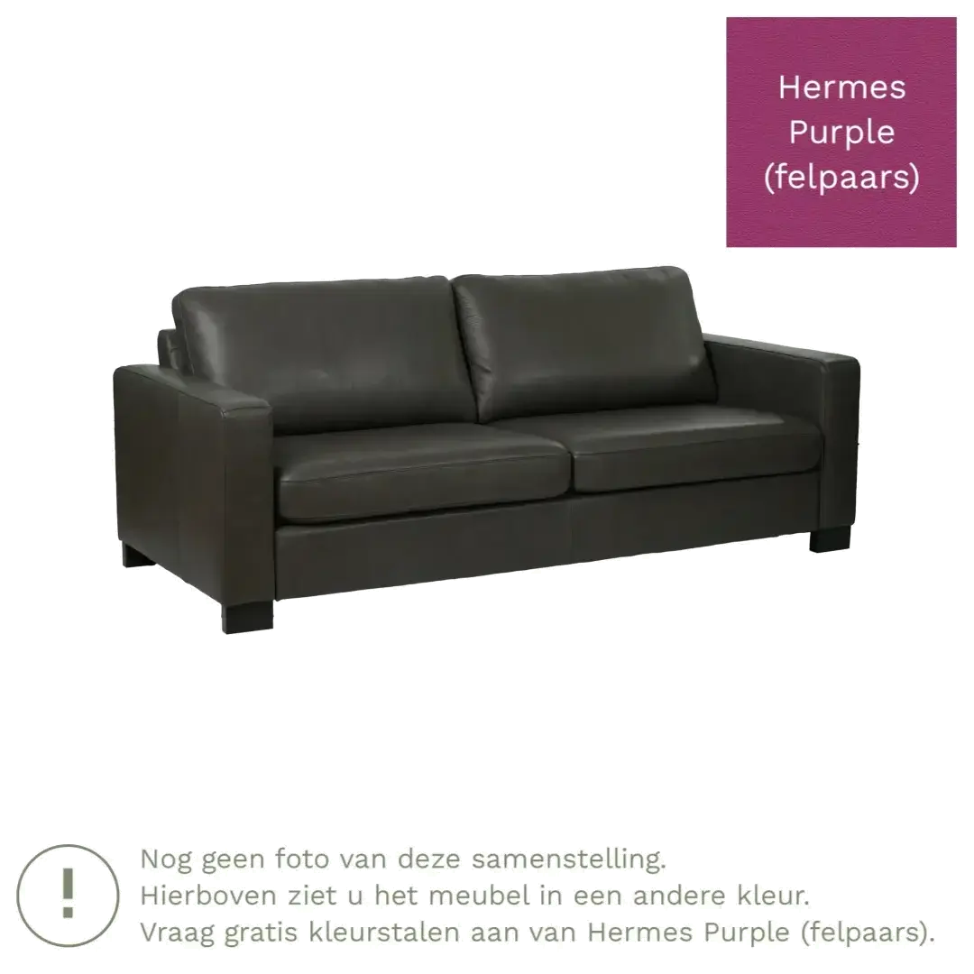 afbeelding van Leren bank Energy - 3 zits - Hermes Purple (felpaars) - Poten hout zwart