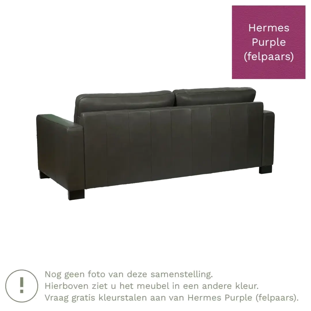 afbeelding van Leren bank Energy - 3 zits - Hermes Purple (felpaars) - Poten hout zwart