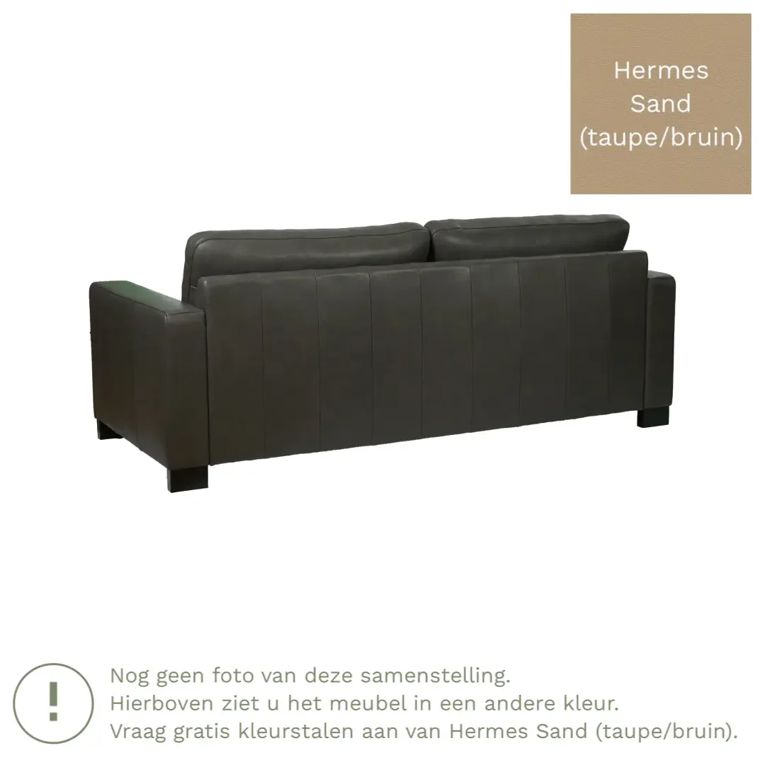 afbeelding van Leren bank Energy - 3 zits - Hermes Sand (taupe/bruin) - Poten hout bruin