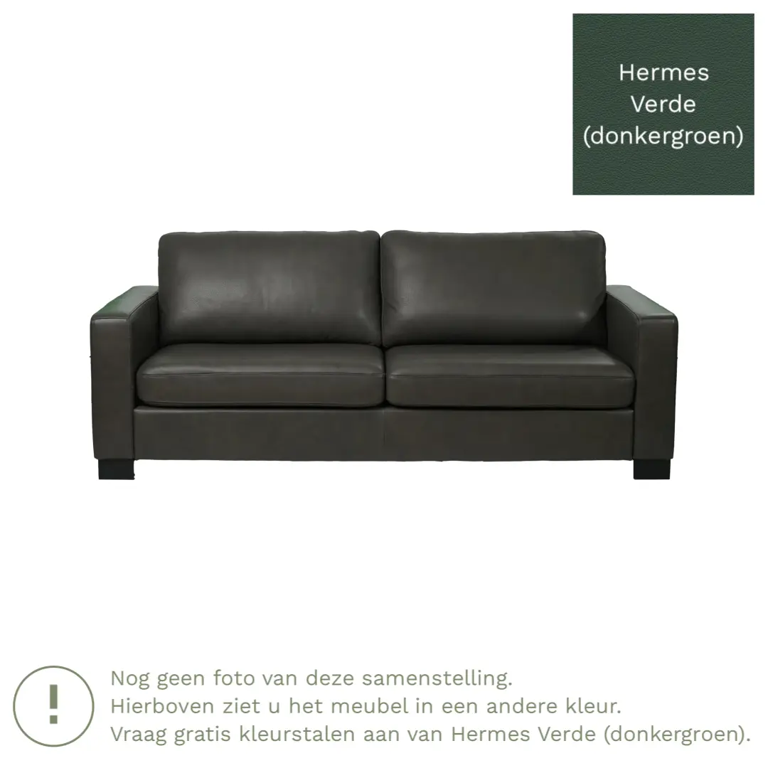 afbeelding van Leren bank Energy - 3 zits - Hermes Verde (donkergroen) - Poten hout zwart