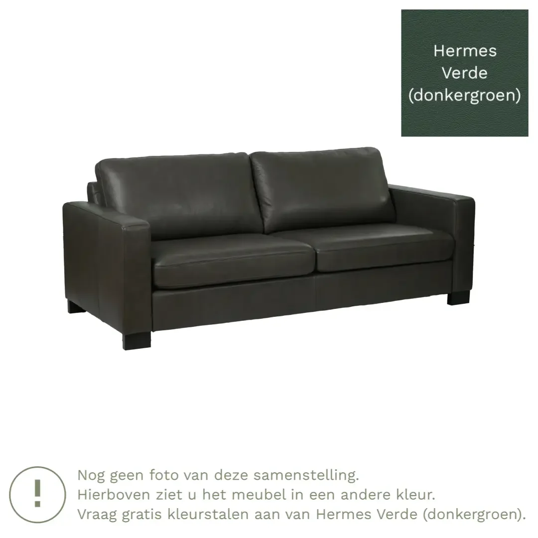 afbeelding van Leren bank Energy - 3 zits - Hermes Verde (donkergroen) - Poten hout zwart