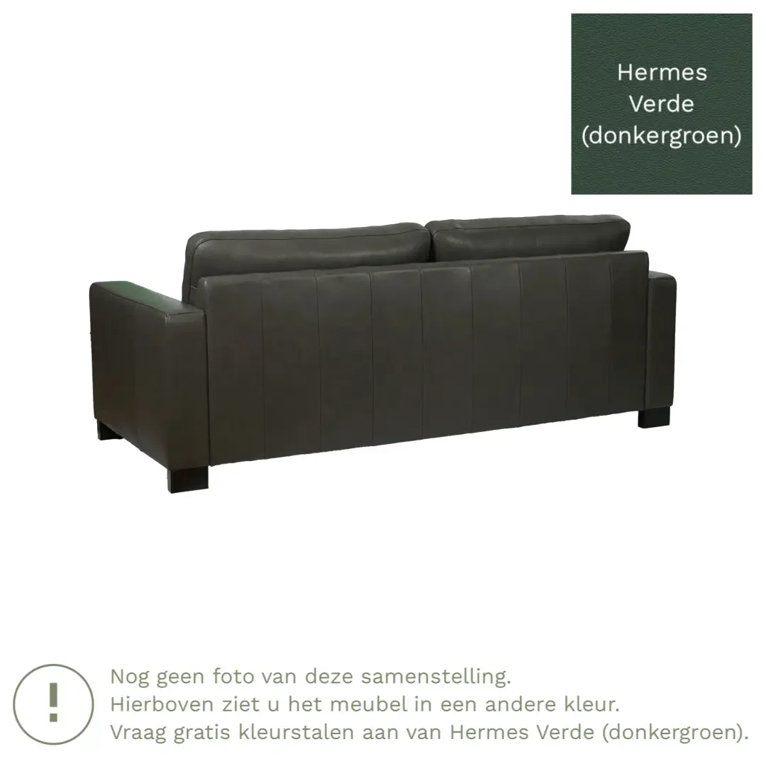 afbeelding van Leren bank Energy - 3 zits - Hermes Verde (donkergroen) - Poten hout zwart