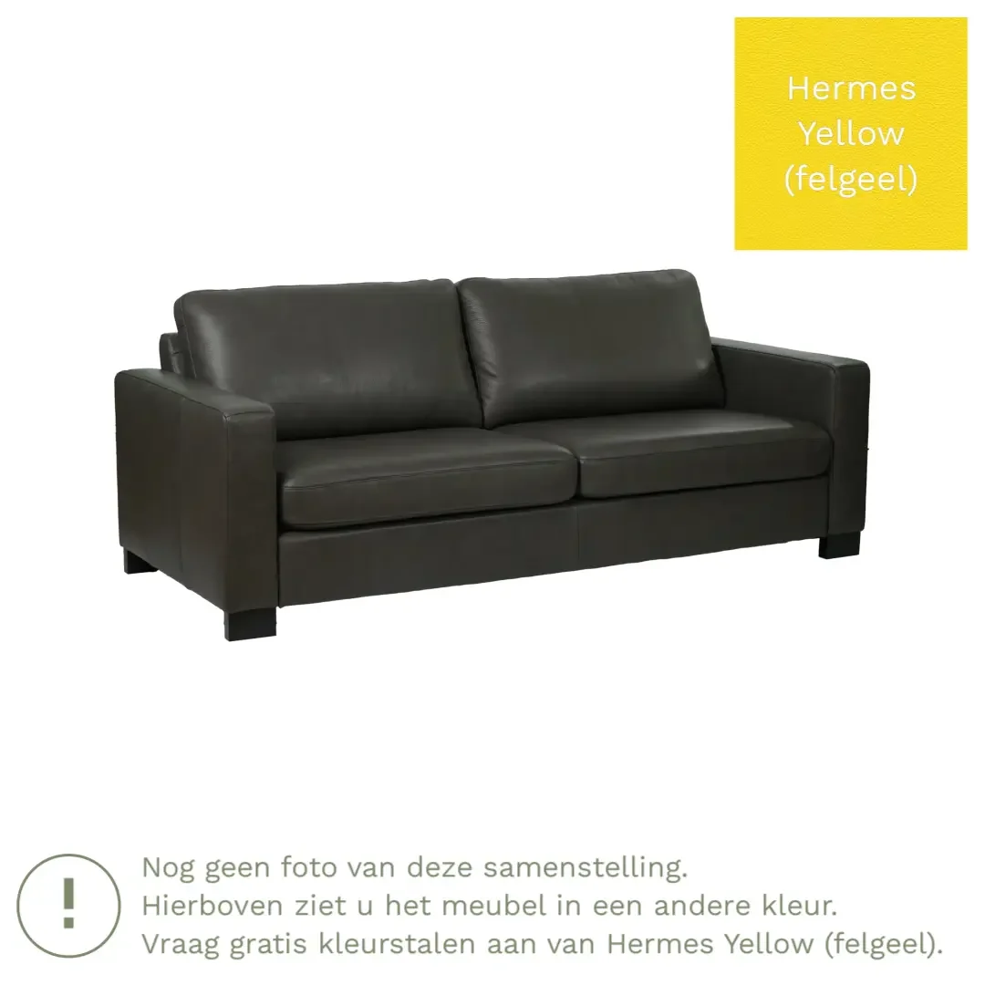 afbeelding van Leren bank Energy - 3 zits - Hermes Yellow (felgeel) - Poten hout bruin