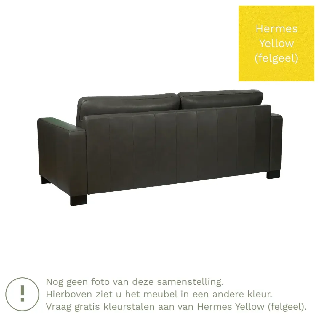 afbeelding van Leren bank Energy - 3 zits - Hermes Yellow (felgeel) - Poten hout bruin