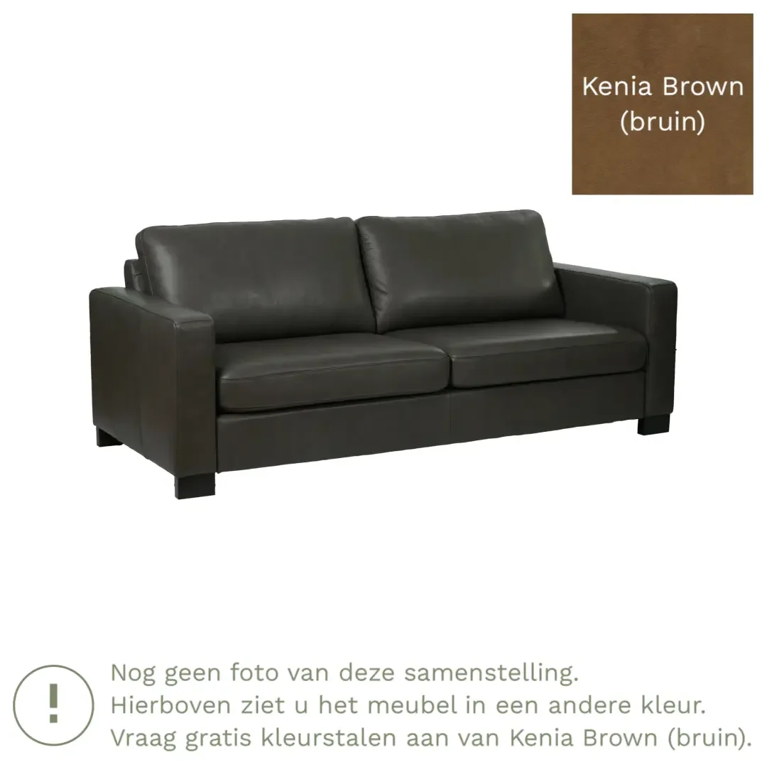 afbeelding van Leren bank Energy - 3 zits - Kenia Brown (bruin) - Poten hout zwart