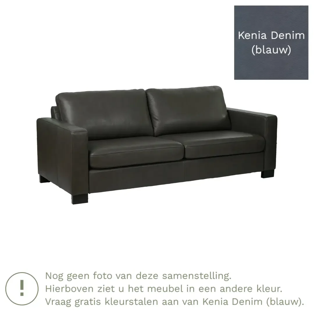afbeelding van Leren bank Energy - 3 zits - Kenia Denim (blauw) - Poten hout zwart