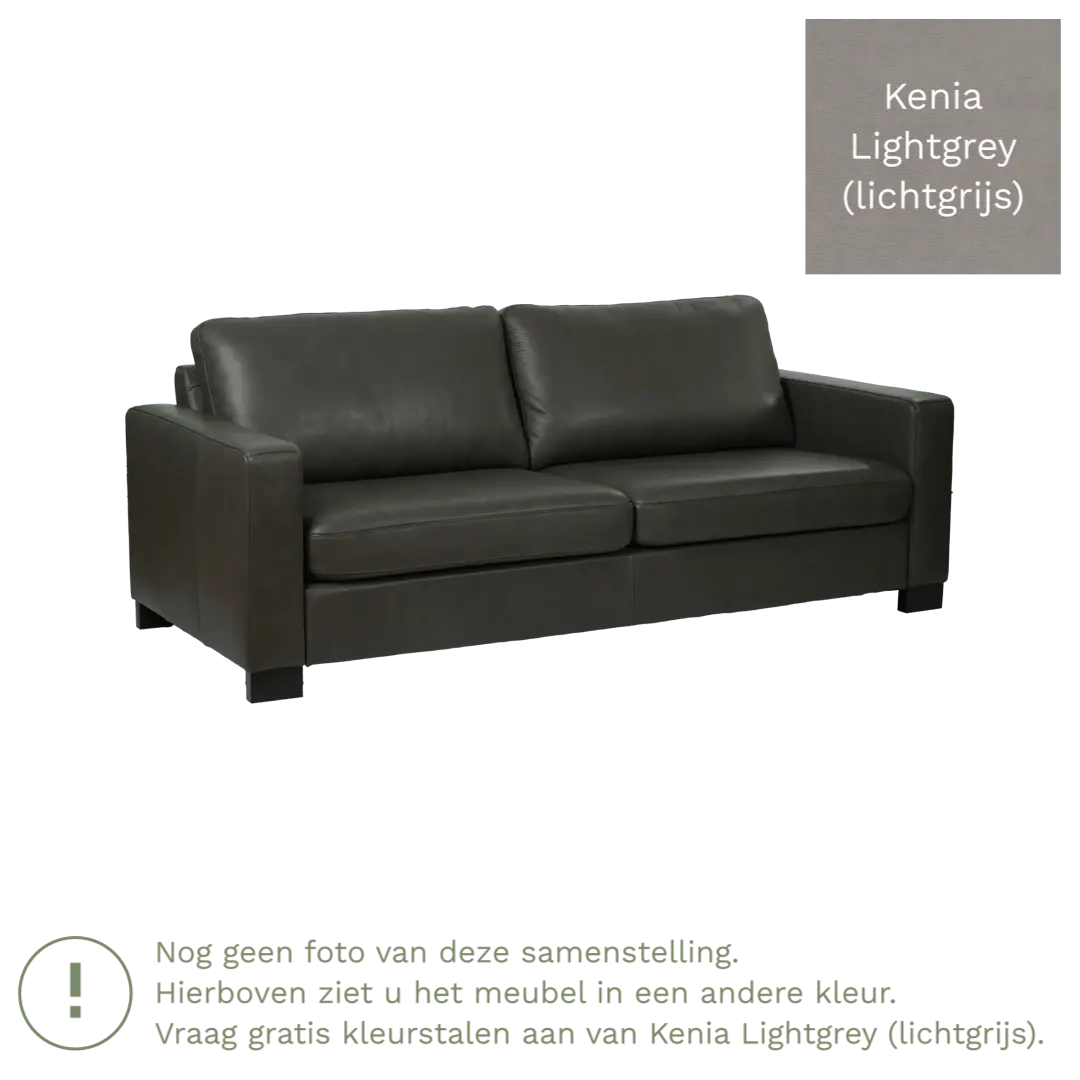 afbeelding van Leren bank Energy - 3 zits - Kenia Lightgrey (lichtgrijs) - Poten hout bruin