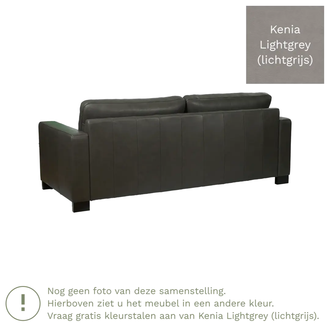 afbeelding van Leren bank Energy - 3 zits - Kenia Lightgrey (lichtgrijs) - Poten hout bruin