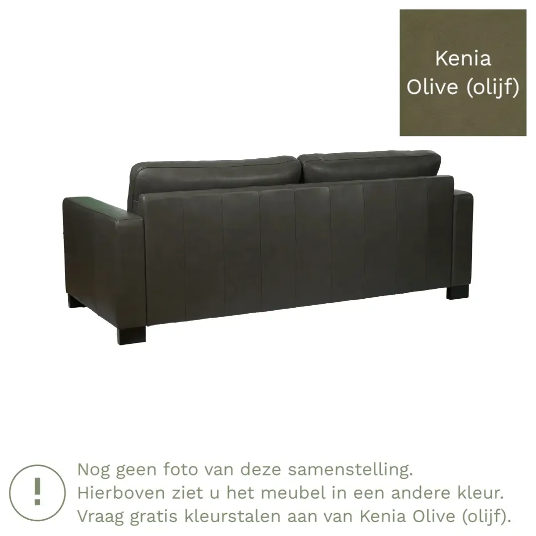 afbeelding van Leren bank Energy - 3 zits - Kenia Olive (olijf) - Poten hout zwart
