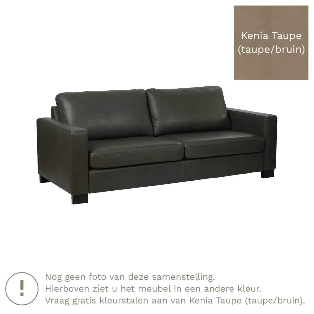 afbeelding van Leren bank Energy - 3 zits - Kenia Taupe (taupe/bruin) - Poten hout bruin