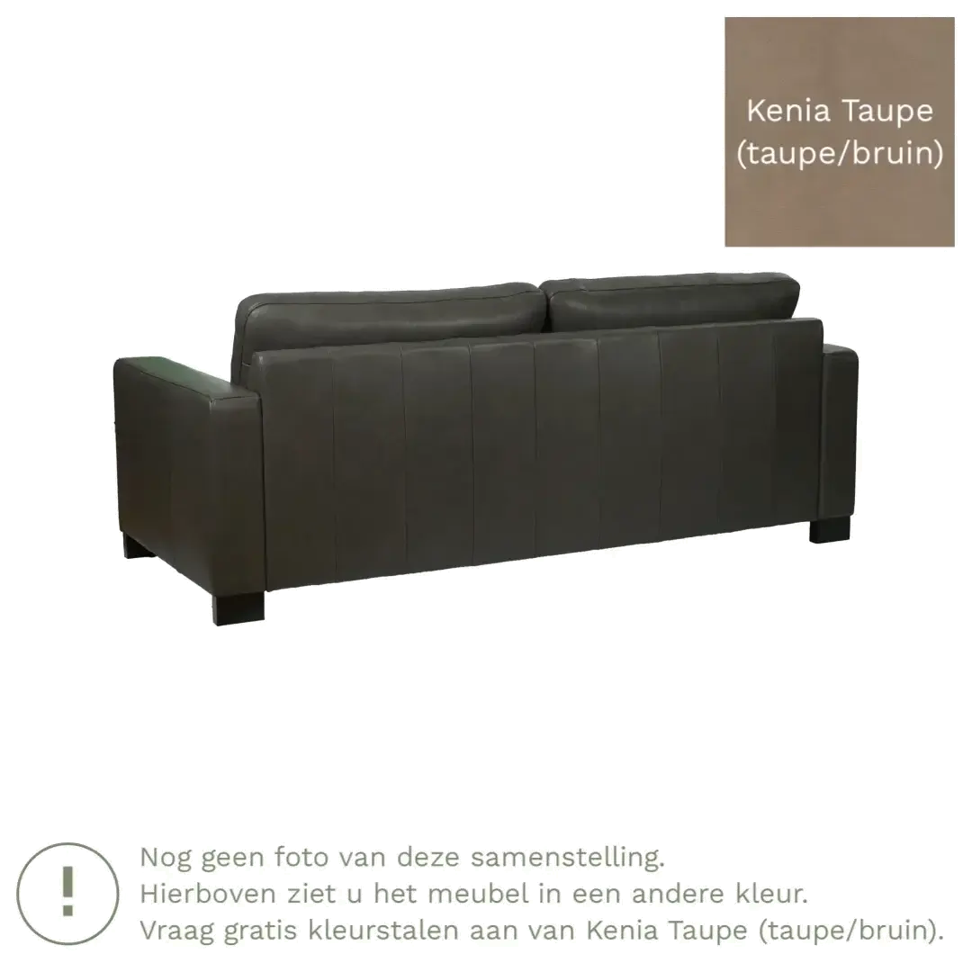 afbeelding van Leren bank Energy - 3 zits - Kenia Taupe (taupe/bruin) - Poten hout bruin
