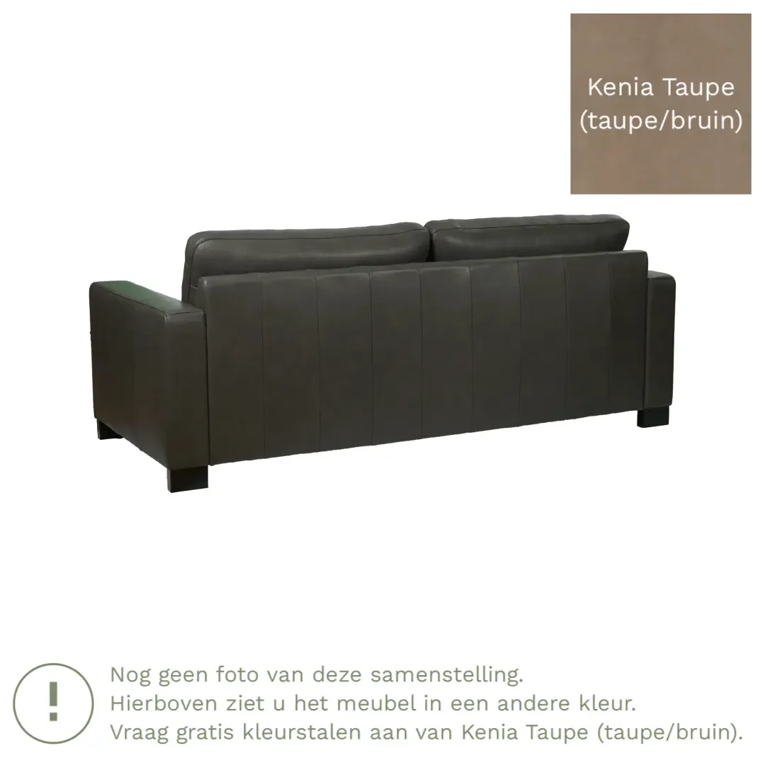 afbeelding van Leren bank Energy - 3 zits - Kenia Taupe (taupe/bruin) - Poten hout zwart