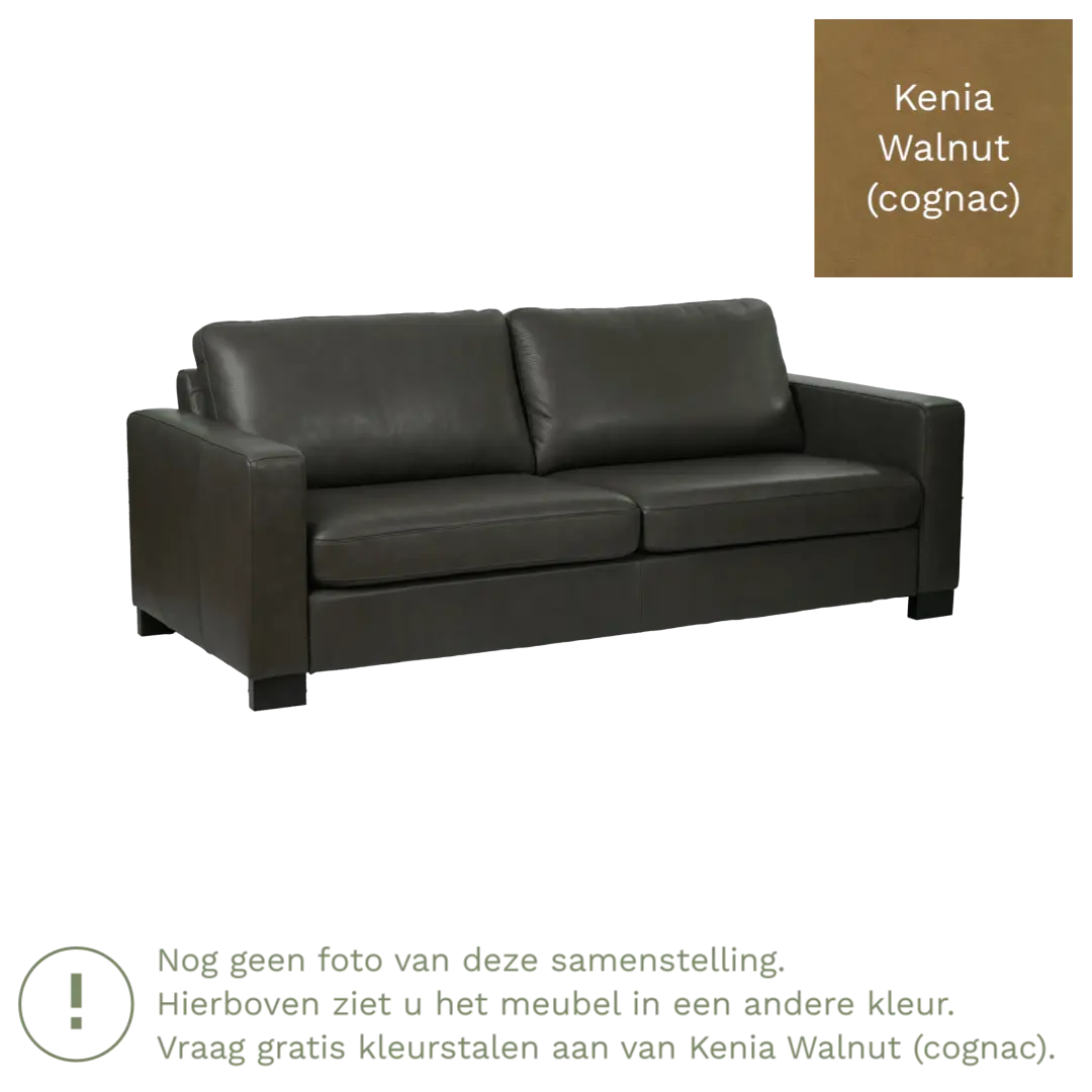 afbeelding van Leren bank Energy - 3 zits - Kenia Walnut (cognac) - Poten hout zwart
