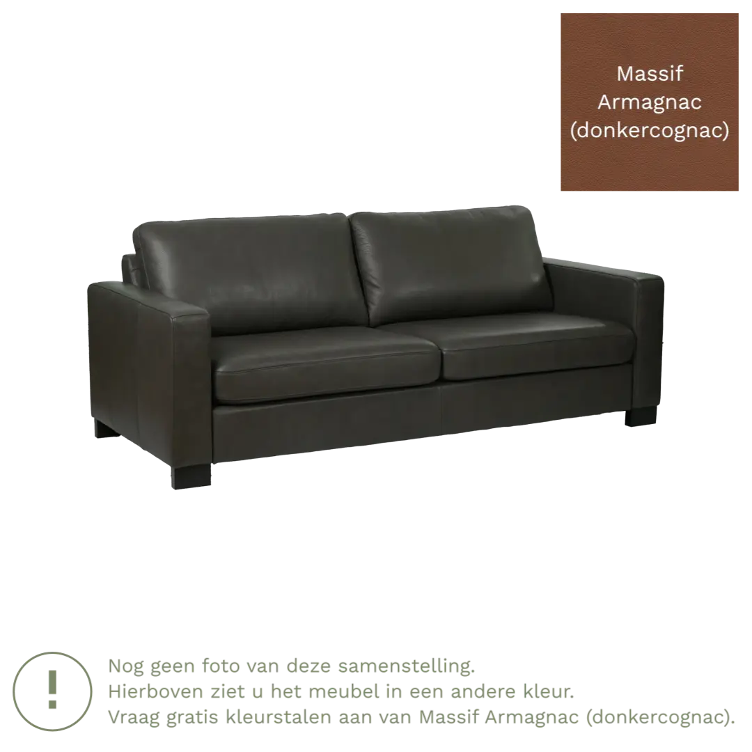 afbeelding van Leren bank Energy - 3 zits - Massif Armagnac (donkercognac) - Poten hout zwart