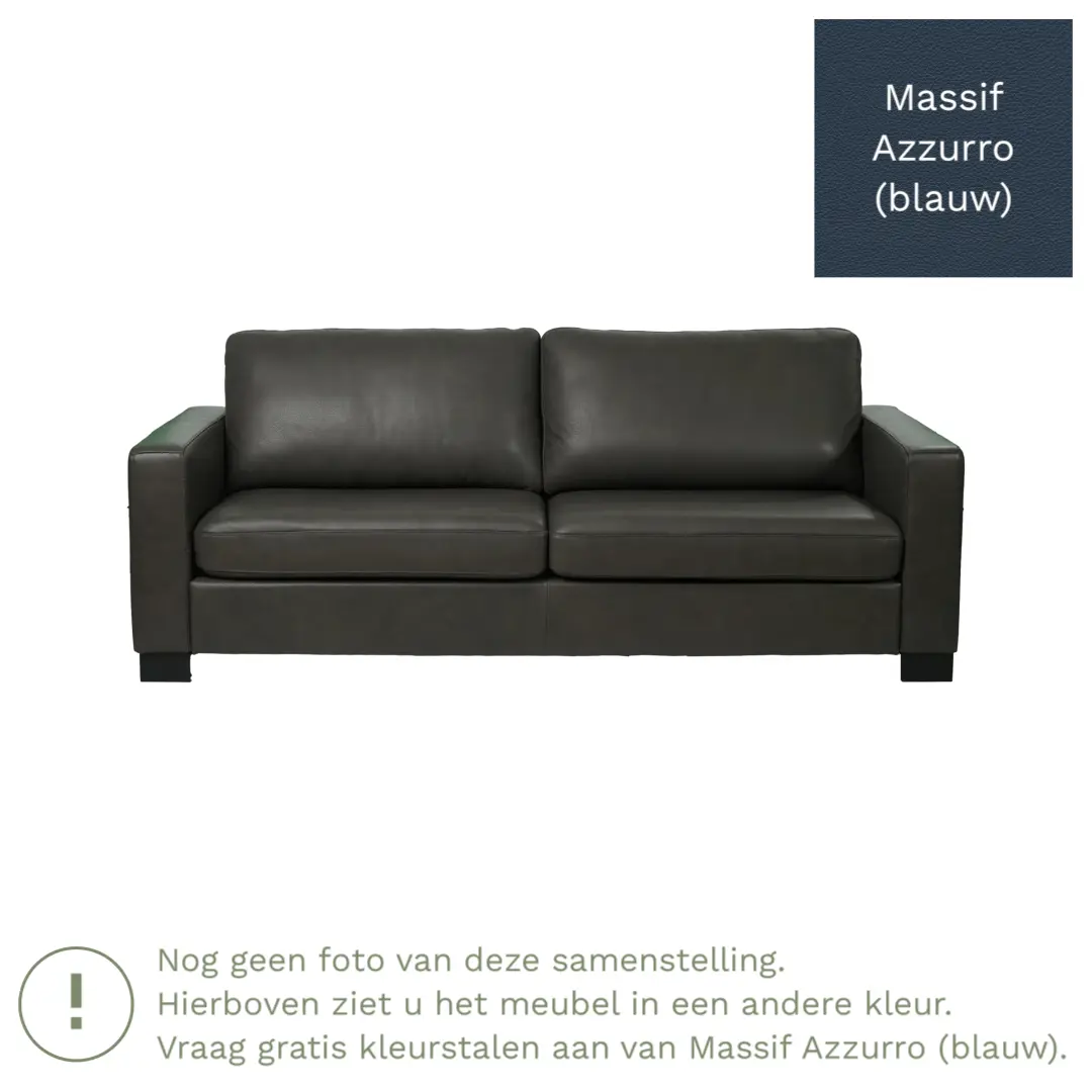 afbeelding van Leren bank Energy - 3 zits - Massif Azzurro (blauw) - Poten hout zwart