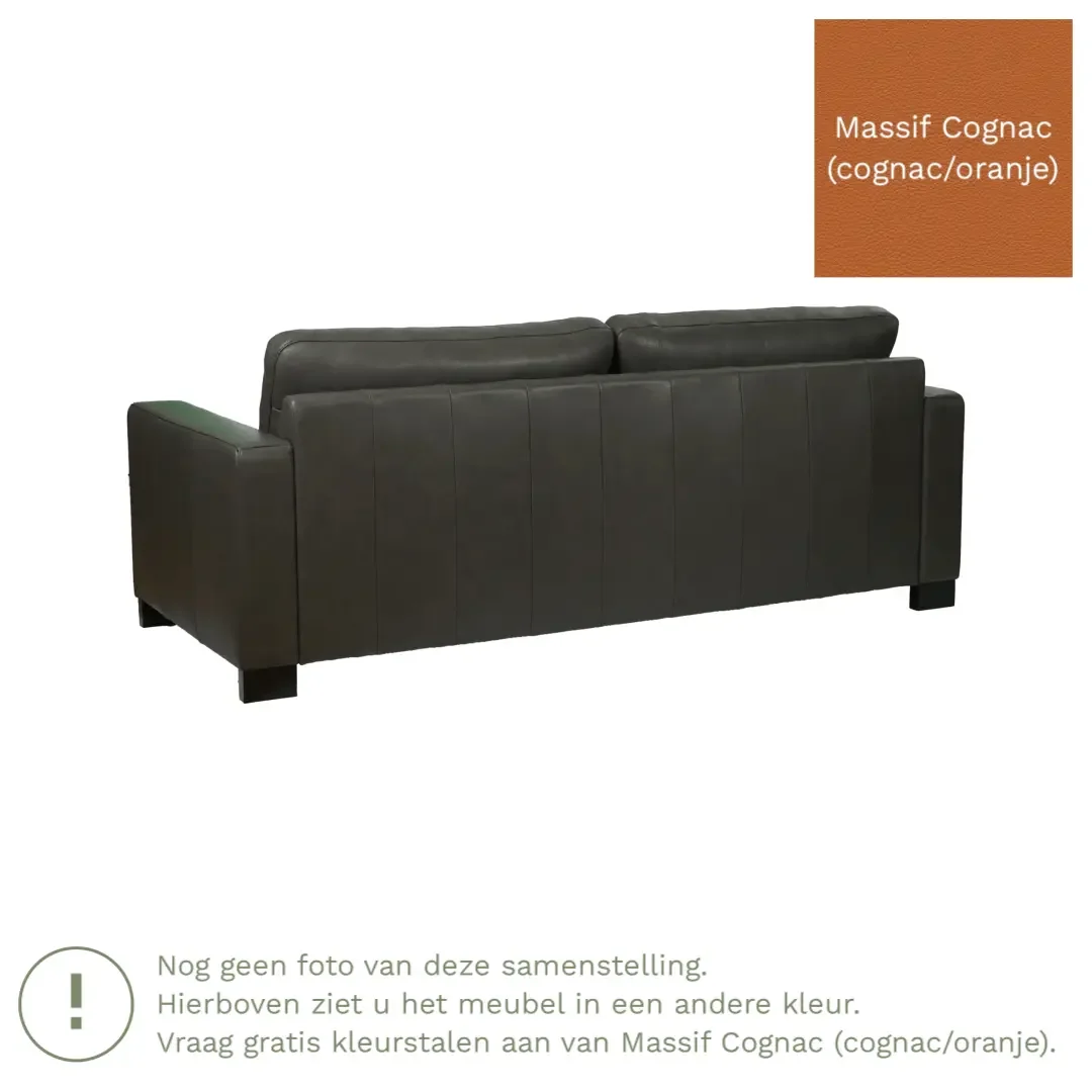 afbeelding van Leren bank Energy - 3 zits - Massif Cognac (cognac/oranje) - Poten hout zwart