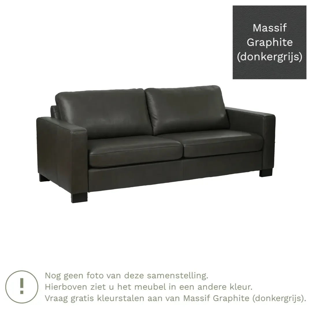 afbeelding van Leren bank Energy - 3 zits - Massif Graphite (donkergrijs) - Poten hout zwart