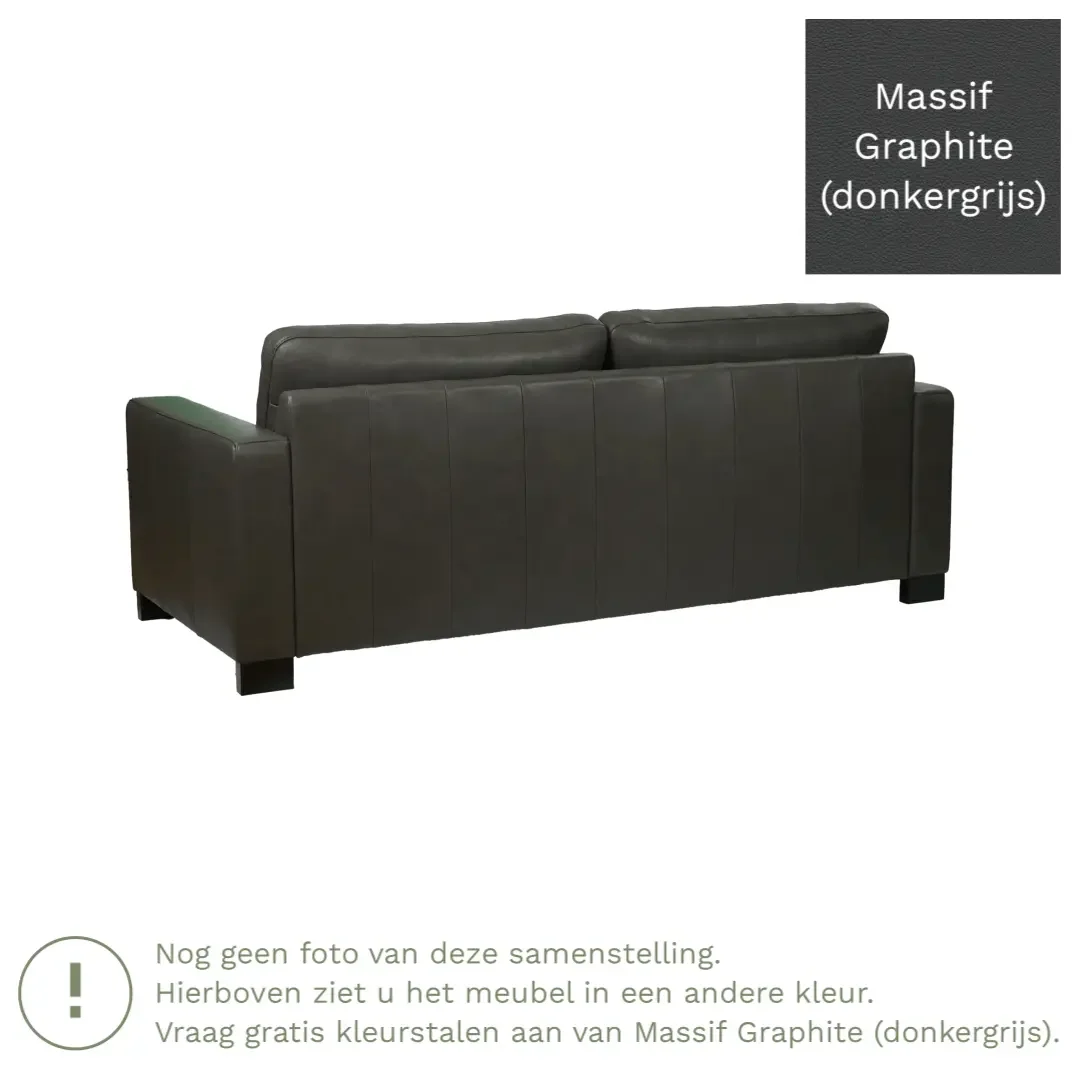 afbeelding van Leren bank Energy - 3 zits - Massif Graphite (donkergrijs) - Poten hout zwart