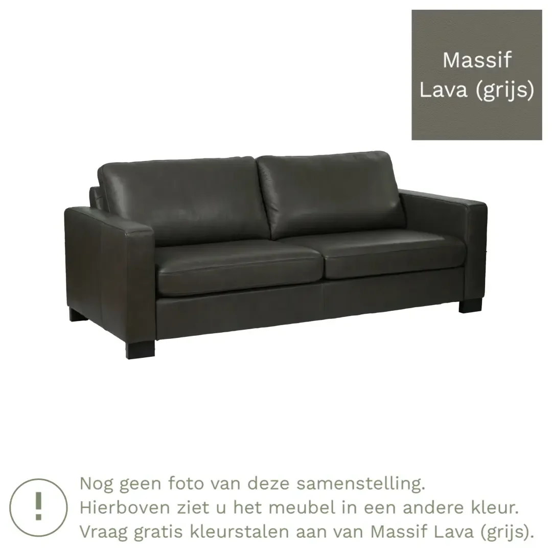 afbeelding van Leren bank Energy - 3 zits - Massif Lava (grijs) - Poten hout zwart