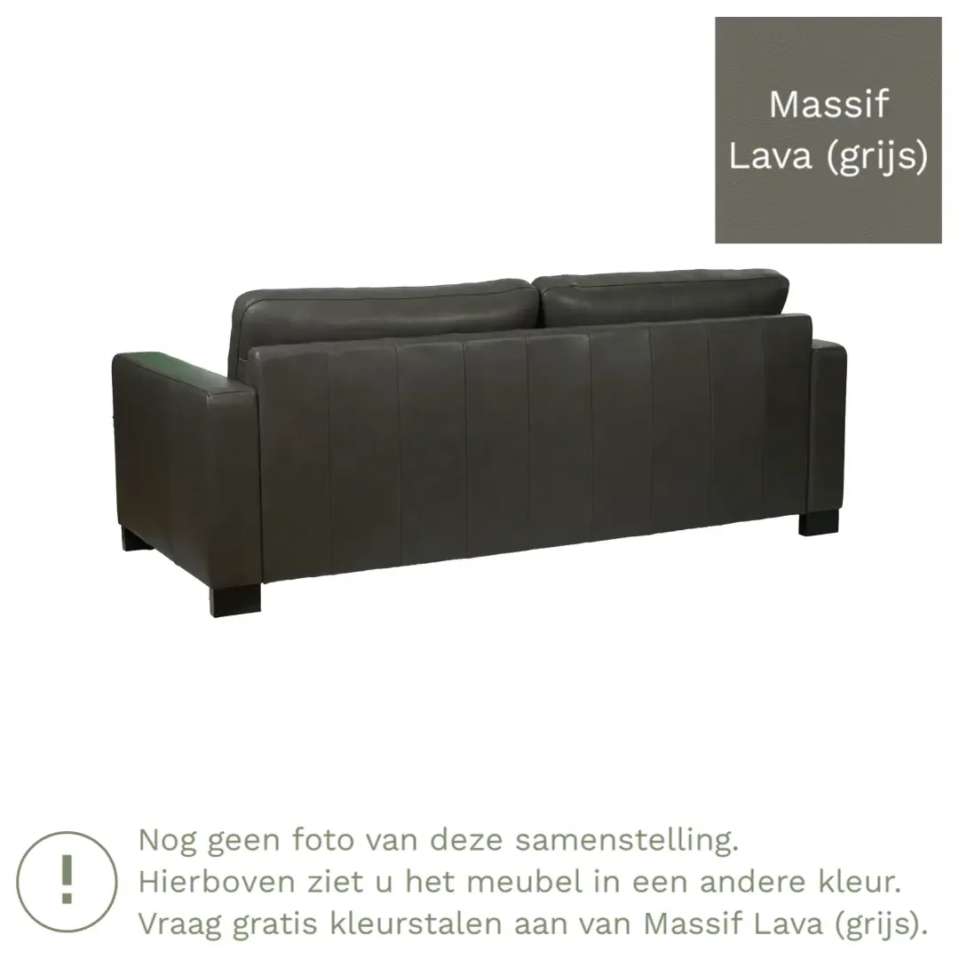 afbeelding van Leren bank Energy - 3 zits - Massif Lava (grijs) - Poten hout zwart