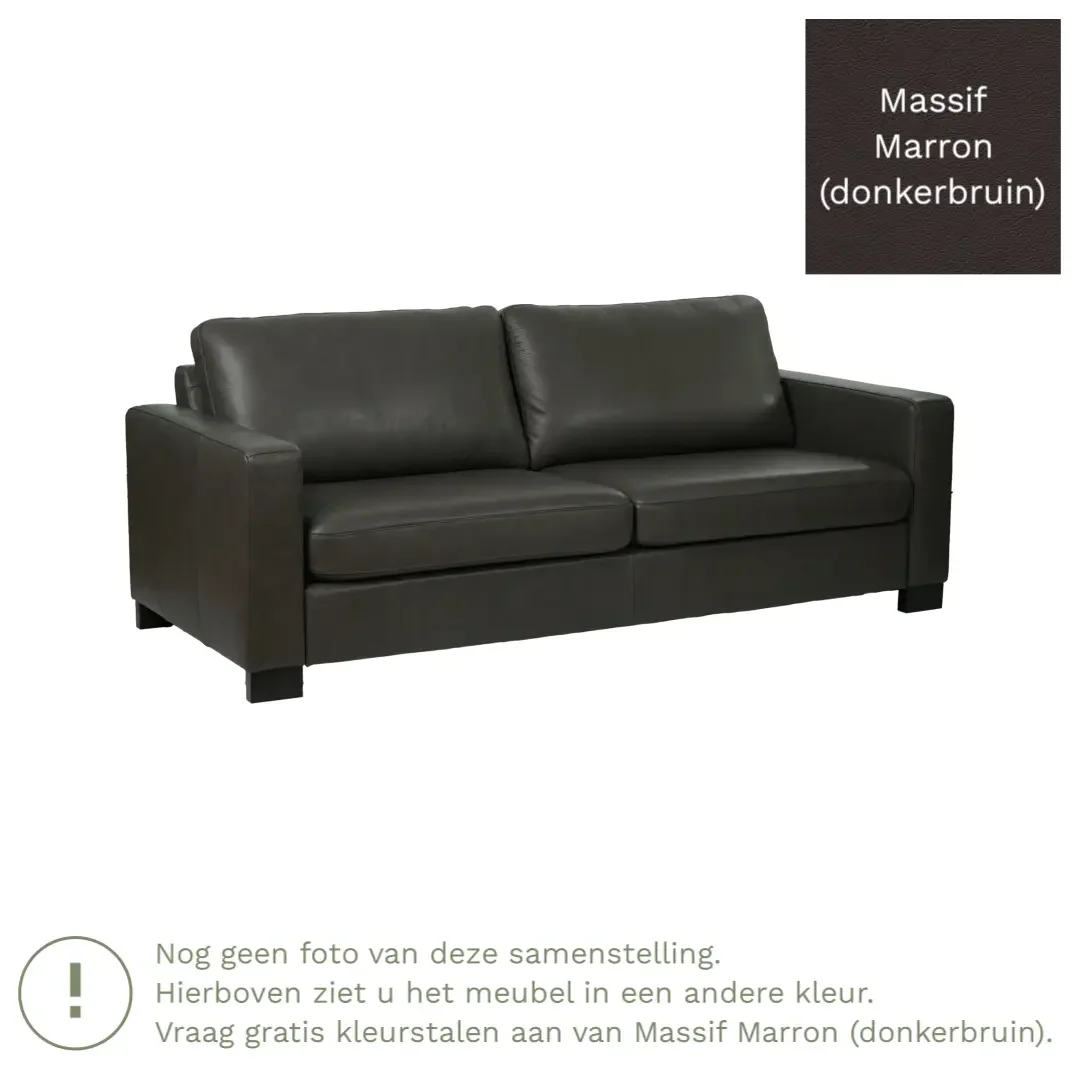afbeelding van Leren bank Energy - 3 zits - Massif Marron (donkerbruin) - Poten hout zwart