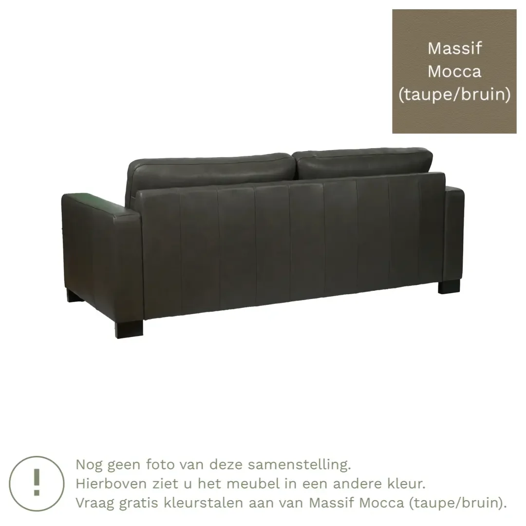 afbeelding van Leren bank Energy - 3 zits - Massif Mocca (taupe/bruin) - Poten hout bruin