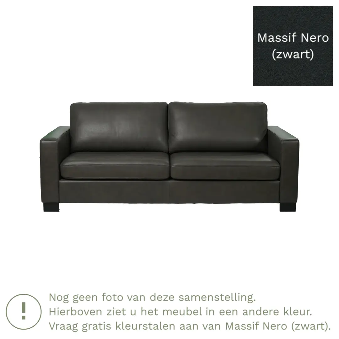afbeelding van Leren bank Energy - 3 zits - Massif Nero (zwart) - Poten hout bruin