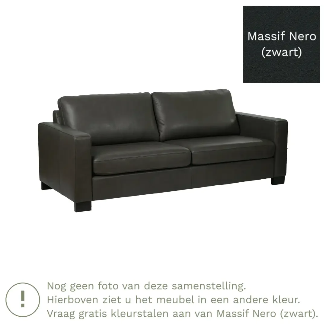 afbeelding van Leren bank Energy - 3 zits - Massif Nero (zwart) - Poten hout bruin