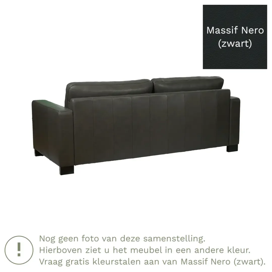 afbeelding van Leren bank Energy - 3 zits - Massif Nero (zwart) - Poten hout bruin